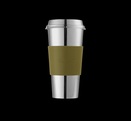 Christofle Stainless Steel Coffee Travel Cup with Leather Sleeve