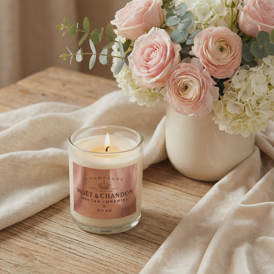 Moet Rose Candle = Vanilla, Grapefruit & Mango