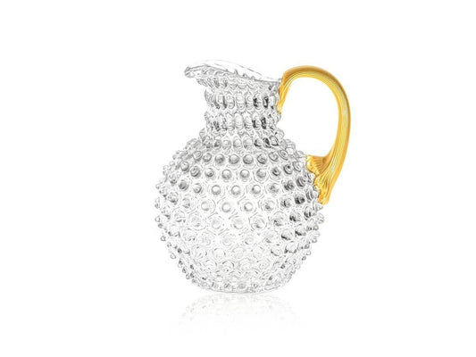 Clear Hobnail Large Jug  with Gold Handle