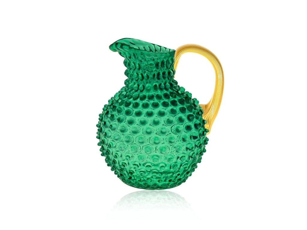 Underlay Dark Green Hobnail Large Jug 2L with Gold Handle