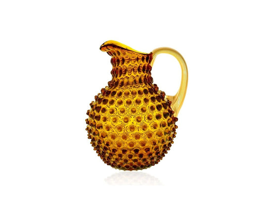 Amber Hobnail Large Jug 2L with Gold Handle