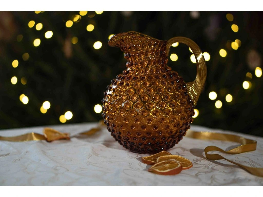Amber Hobnail Large Jug 2L with Gold Handle